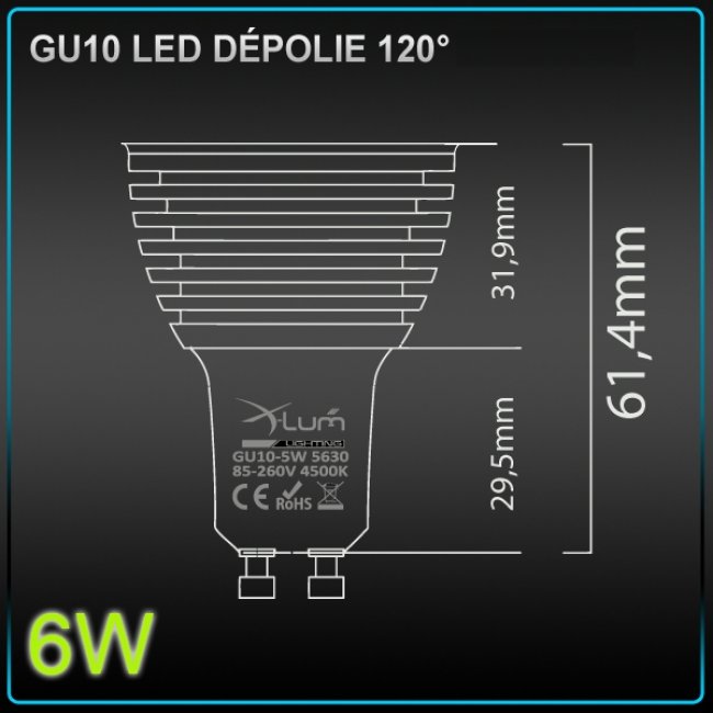 KIT 10 SPOTS LED GU10 Samsung 6W dimmables