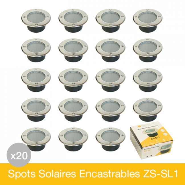Lot de 20 Spots Solaires Encastrables Inox IP68 ZS-SL1