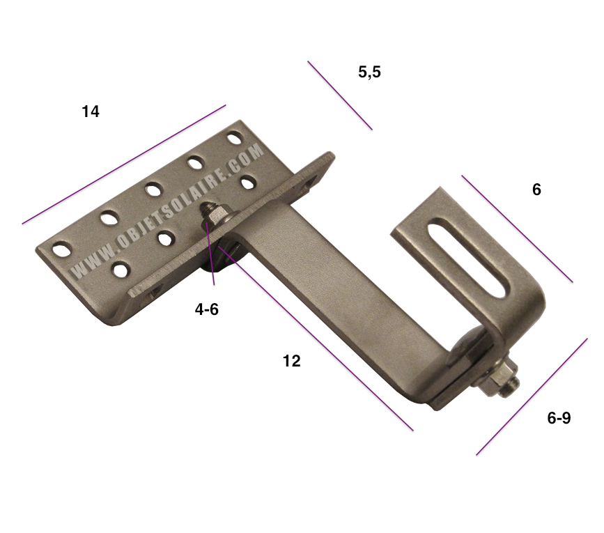 Crochet double règlage de fixation panneaux solaires sur toiture