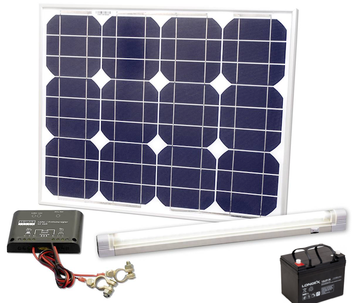 kit Eclairage solaire complet 30W Néon 6W Kit éclairage solaire