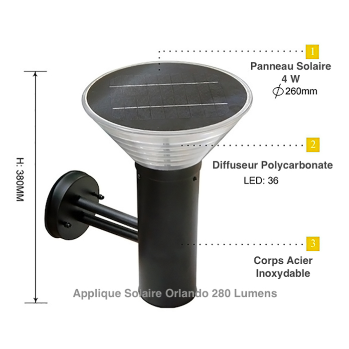 Applique Solaire Puissante Orlando 280 Lumens - Eclairage solaire puissant