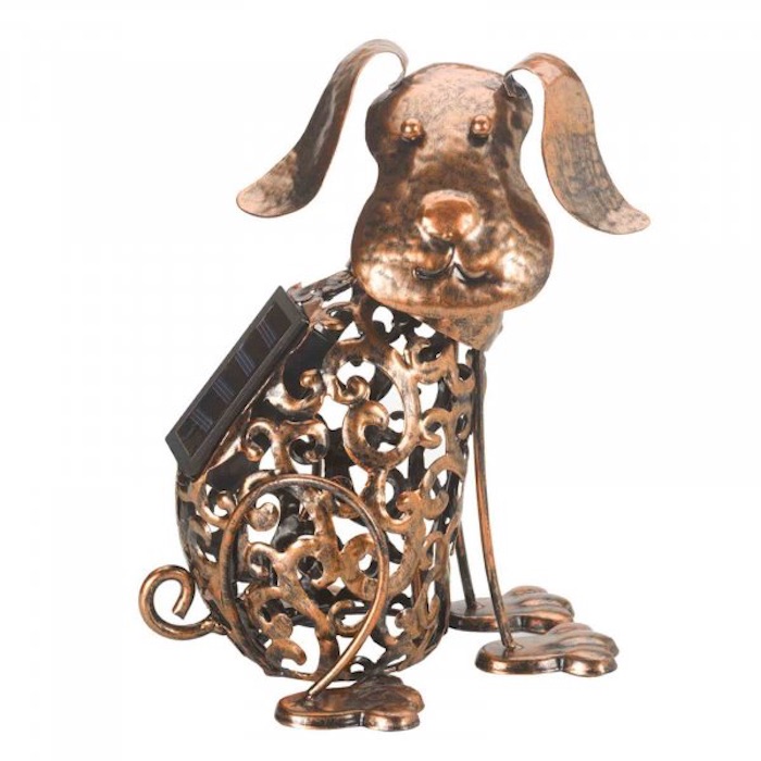 Décoration Chien Labrador Lampe Solaire Labrador Et Chiots - Décoration Jardin 29x20cm, Lumière Automatique, Résine Lanterne Solaire Extérieure