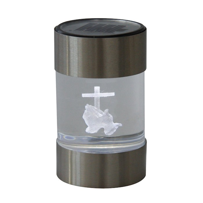Lampe Funéraire Suédoise En Granit Et Fonte D'aluminium - Hauteur 22 Cm (28 Cm Avec Croix), Diamètre 15 Cm - Porte Latérale Verrouillable