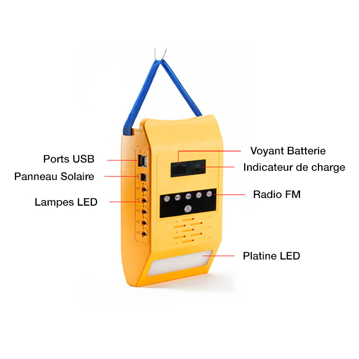 Kit d'Eclairage Solaire Radio FM 8W 4 Lampes Led 800 Lumens