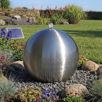 Fontaine Solaire Boule Acier Inox Batterie et Led 