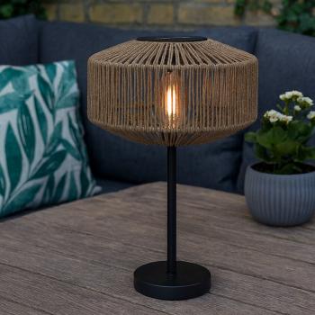 Lampe Solaire de Table Hybride Granada, m&eacute;tal et abat jour effet rotin, 150 Lumens 3000&deg;K