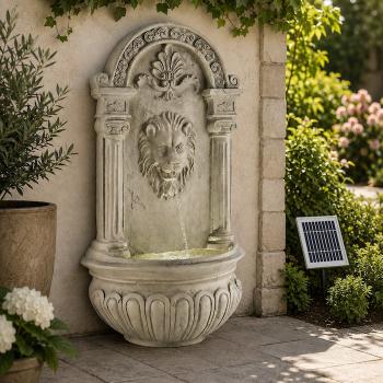 Fontaine Solaire Murale Batterie Led Lion