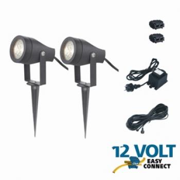 Kit Complet 2 Spots Led Espérance Extérieurs 12V avec Transfo Easy Connect