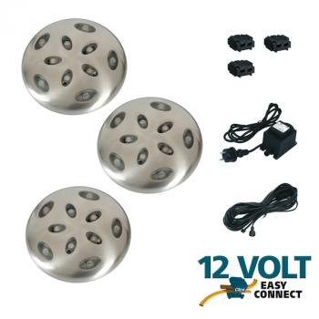 Kit 3 Spots Extérieurs Led Encastrables Basse Tension 12 v Thalos Easy Connect Transfo