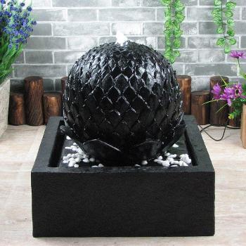 Fontaine Solaire Boule Fleur Noire Batterie & Led