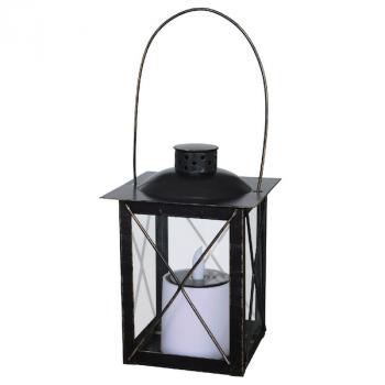 Lanterne Solaire Vintage Métal Noir Led Scintillante Effet Bougie