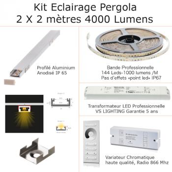 Kit Profilé Aluminium Led Exterieur IP 67 Pergola Variateur Radio 2 X 2 Mètres 4000 Lumens