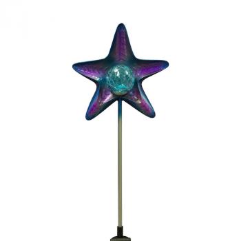 Etoile Solaire Bleue Estrella Métal Boule Verre sur Tige