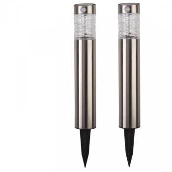 Lot de 2 Bornes Solaires Inox Phare Détecteurs de Mouvements 5-50 Lumens