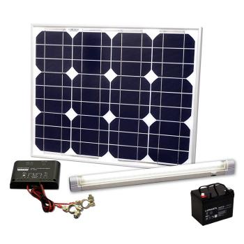 Kit d'Eclairage Solaire Complet 30W Néon 8W Batterie 36A