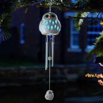 Carillon Solaire à Vent RGB Hiboux Céramique Neige