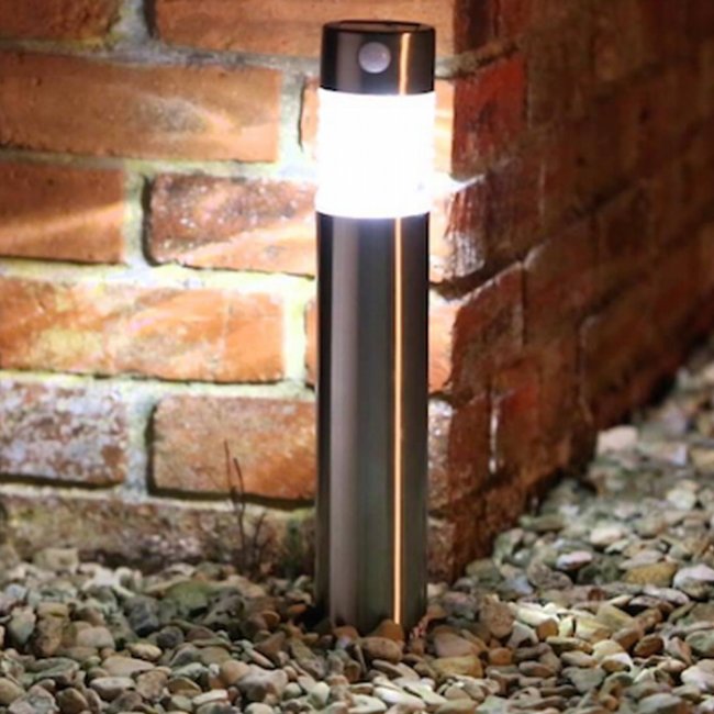 Lot de 2 Bornes Solaires Inox Phare Détecteurs de Mouvements 5-50 Lumens