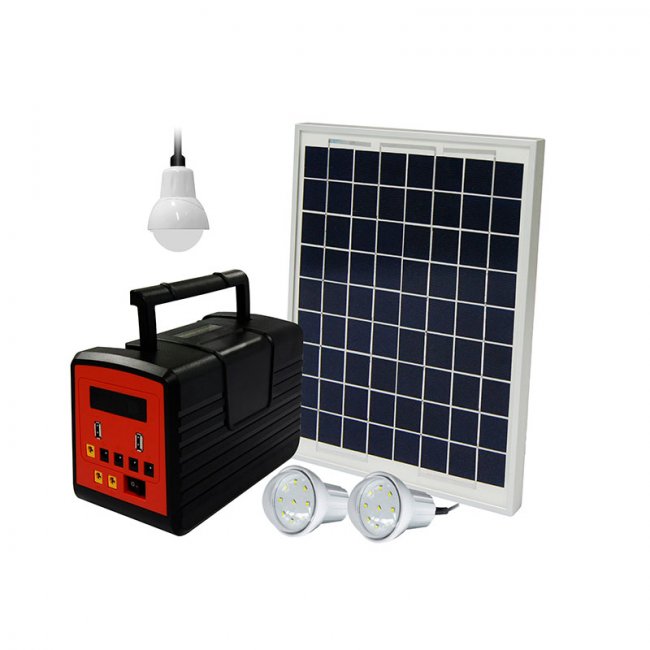 Kit d'Eclairage Solaire 12V 20W Chargeur Radio FM MP3 Lithium KL025 3 Lampes Led 1080 Lumens