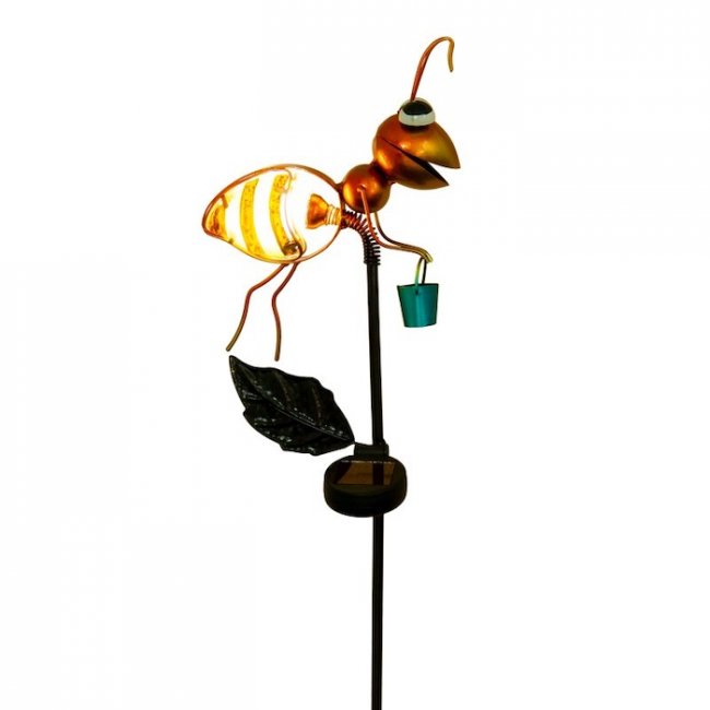 Lampe Solaire Abeille Métal sur Tige Nave