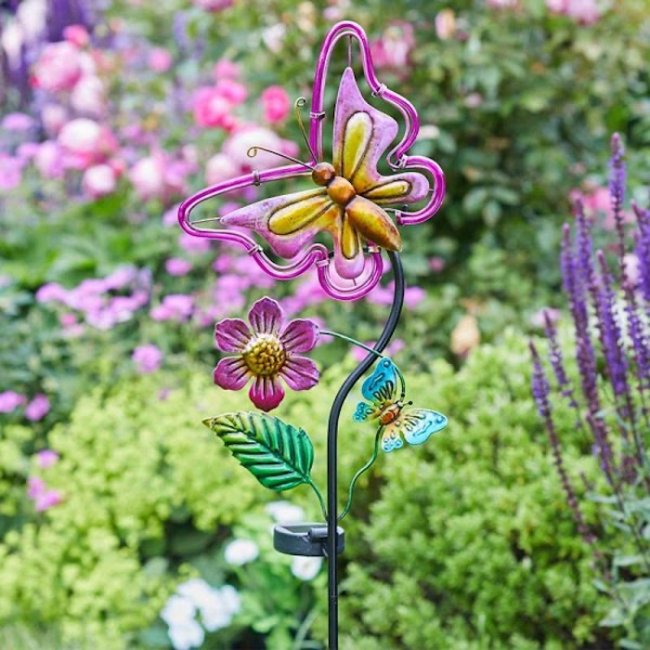 Fleurs Solaires et Papillons Métal sur Tiges Néon - Lot de 2 Unités