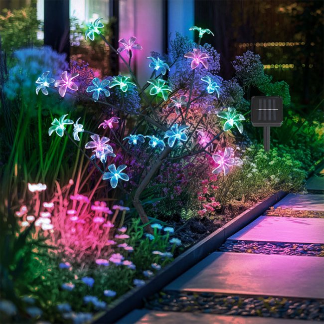 Lampe Solaire Arbuste Fleurs Multicolores