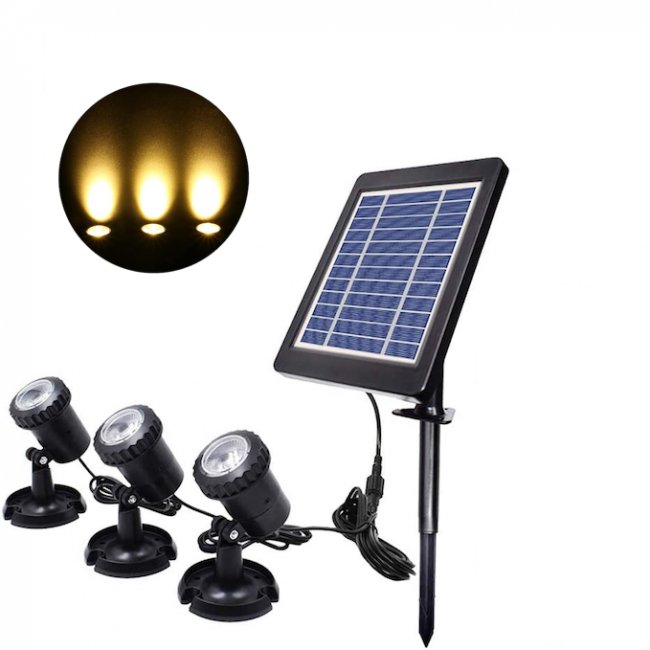 Spots Solaires Puissants Submersibles V2 160 Lumens IP68 Blanc CHAUD - Lot de 3