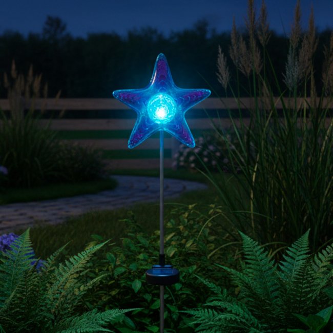 Etoile Solaire Bleue Estrella Métal Boule Verre sur Tige