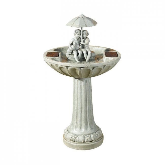 Fontaine Solaire Bain d'Oiseaux Parapluie et Enfants 