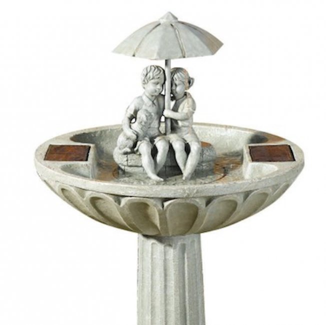 Fontaine Solaire Bain d'Oiseaux Parapluie et Enfants 