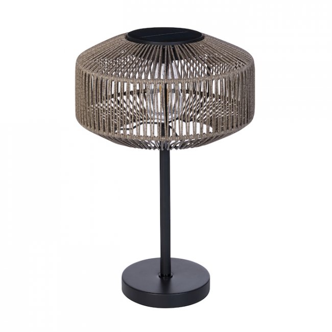 Lampe Solaire de Table Hybride Granada, m&eacute;tal et abat jour effet rotin, 150 Lumens 3000&deg;K
