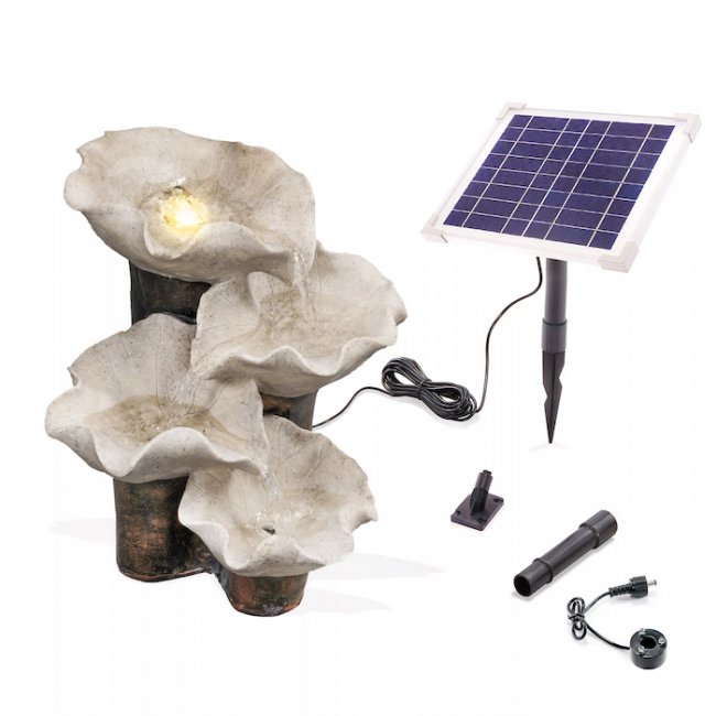 Fontaine Solaire Cascade Feuilles Batterie et Led 