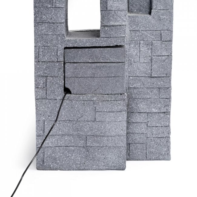 Fontaine Solaire Cascade Mur de Pierre Batterie et Led Hybride Usb