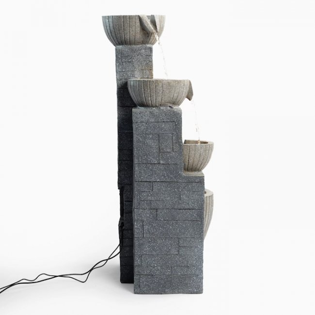 Fontaine Solaire Cascade Mur de Pierre Batterie et Led Hybride Usb