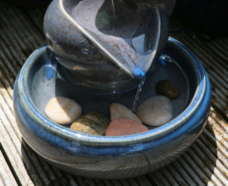 Fontaine Solaire Cascade Céramique Pot Bleue