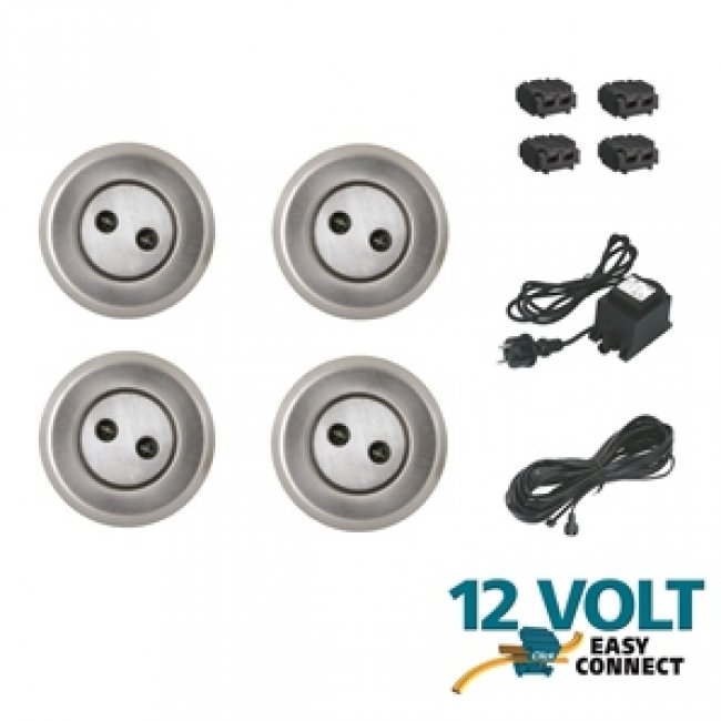 Kit Complet 4 Spots Led Encastrables 12V Easy Connect Luna Transfo 