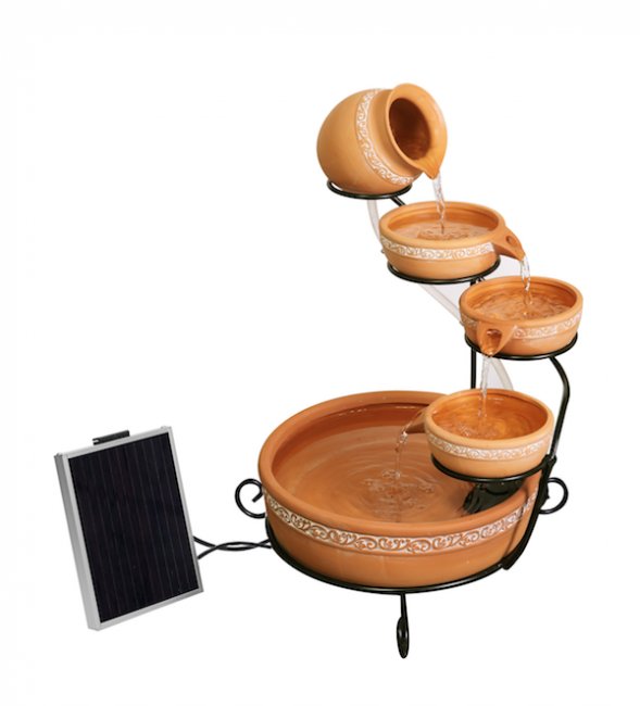Fontaine Solaire Cascade Terra Cotta Batterie et Led