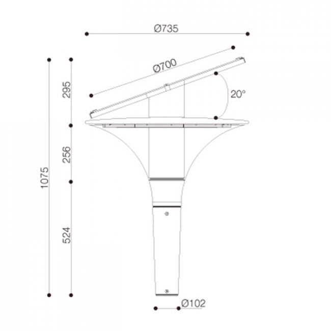 Lampadaire Solaire Professionnel Goujon 2 16 W Led Cree - Batterie Intégrée