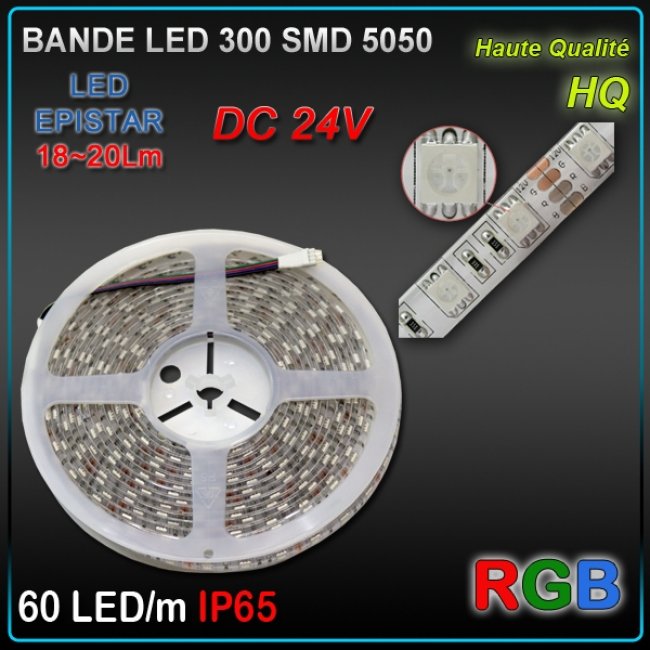 Pack Ruban LED 5m Multicolore + Transformateur 100W 24V IP65