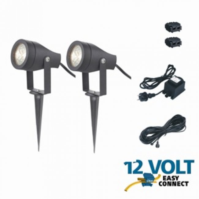 Kit Complet 2 Spots Led Espérance Extérieurs 12V avec Transfo Easy Connect