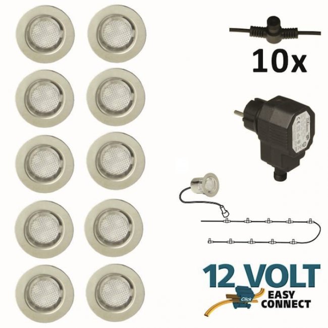 Kit Complet 10 Spots Led Encastrables 12V Easy Connect Calypso Transfo 