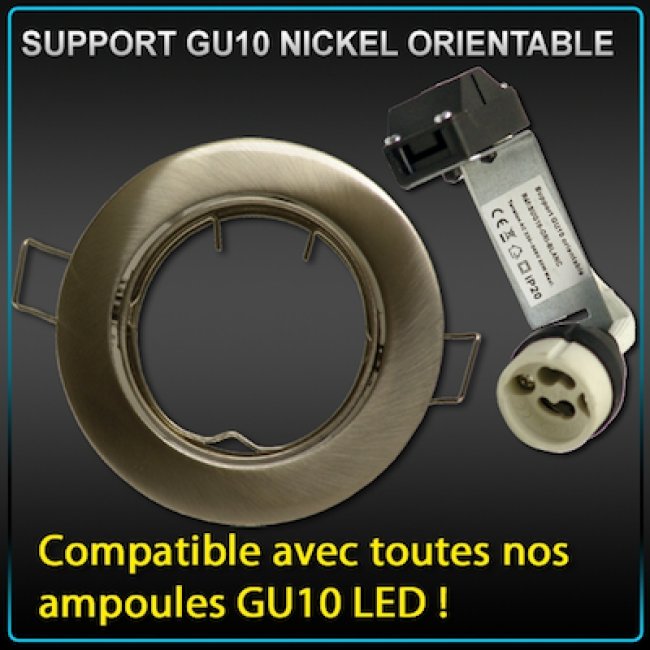 Support de spot GU10 LED rond encastrable nickel brossé avec douille