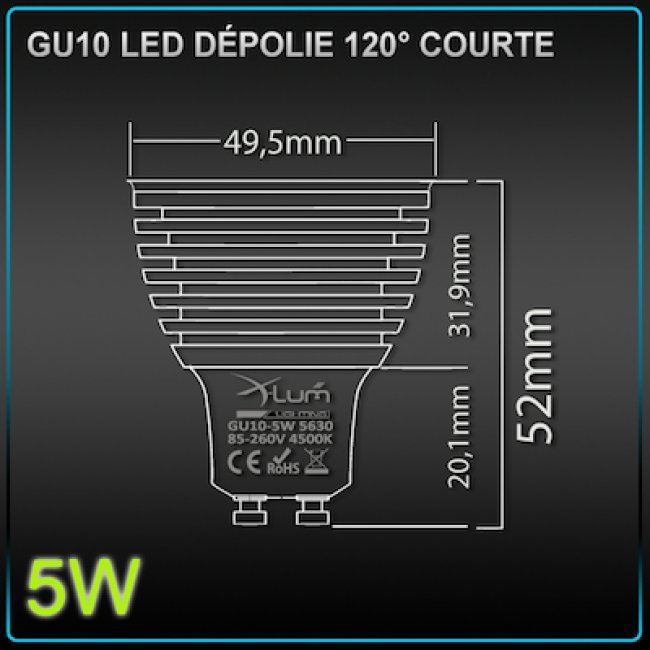 KIT 10 SPOTS LED GU10 Samsung 5W dimmables