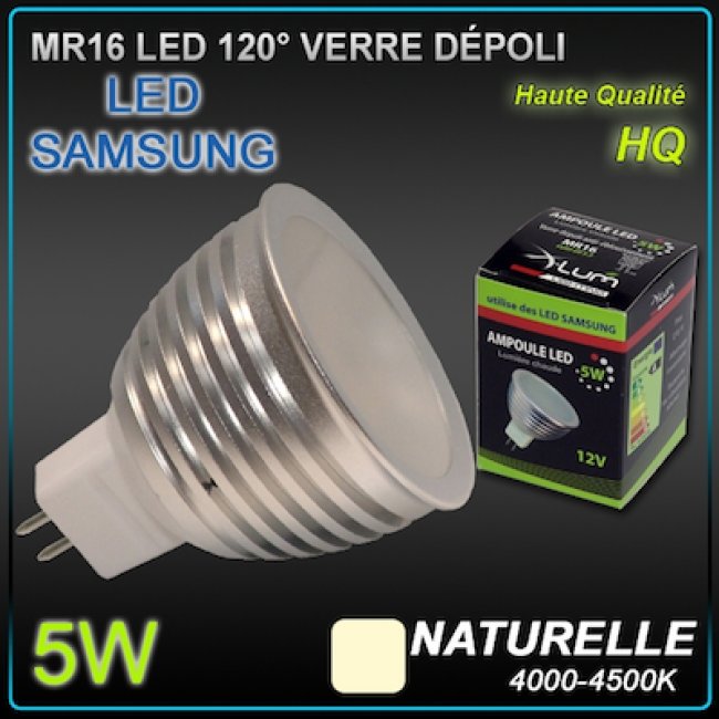 Ampoule LED MR16 12V-24v  5W Dépolie 120° LED Samsung