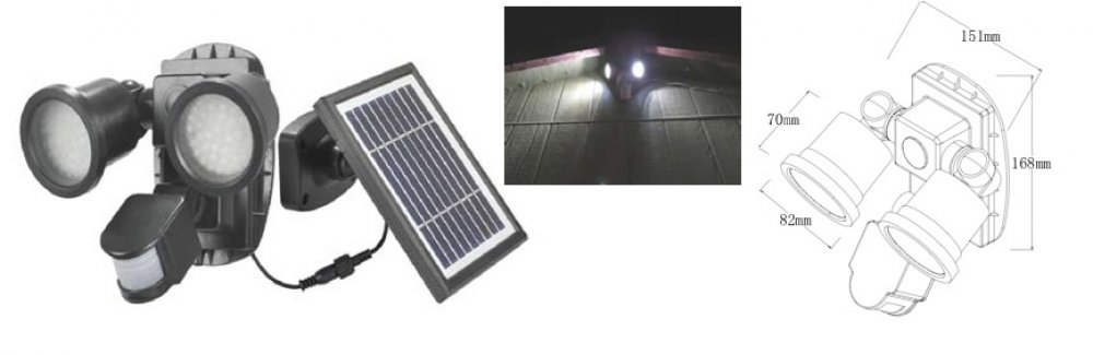 Spot Solaire Puissant Double ZS-P 600 Lumens Abs Détecteur de Mouvement 2 Lampes