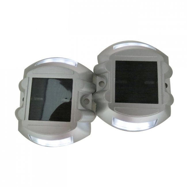 Lot de 2 - Spots Solaires Pavés de Sol Routiers Réfléchissants IP 68 6 Led Blanc fixe ZS-GD04