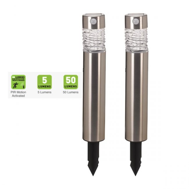 Lot de 2 Bornes Solaires Inox Phare Détecteurs de Mouvements 5-50 Lumens