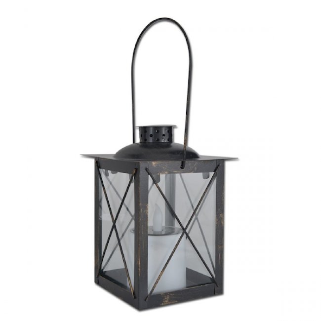 Lanterne Solaire Vintage Métal Noir Led Scintillante Effet Bougie