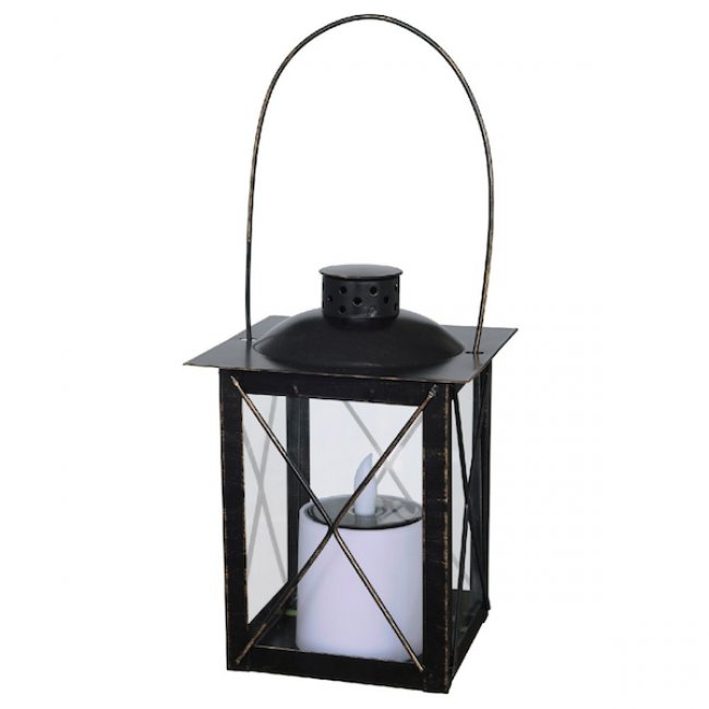 Lanterne Solaire Vintage Métal Noir Led Scintillante Effet Bougie