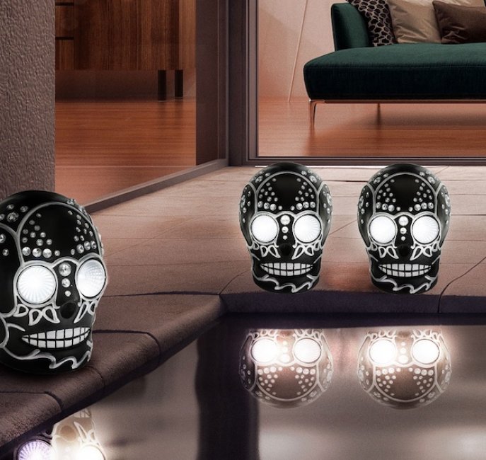 Lampe Solaire Halloween Crâne Noir