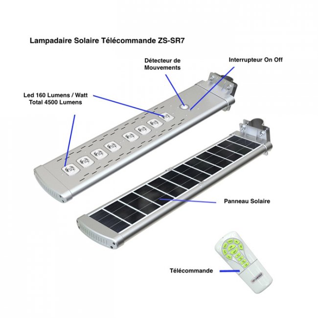Lampadaire Solaire Puissant Télécommande 4500 Lumens ZS-SR7